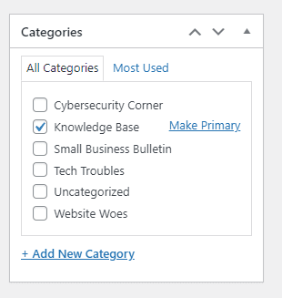 Screenshot of the category selection box in a WordPress post.