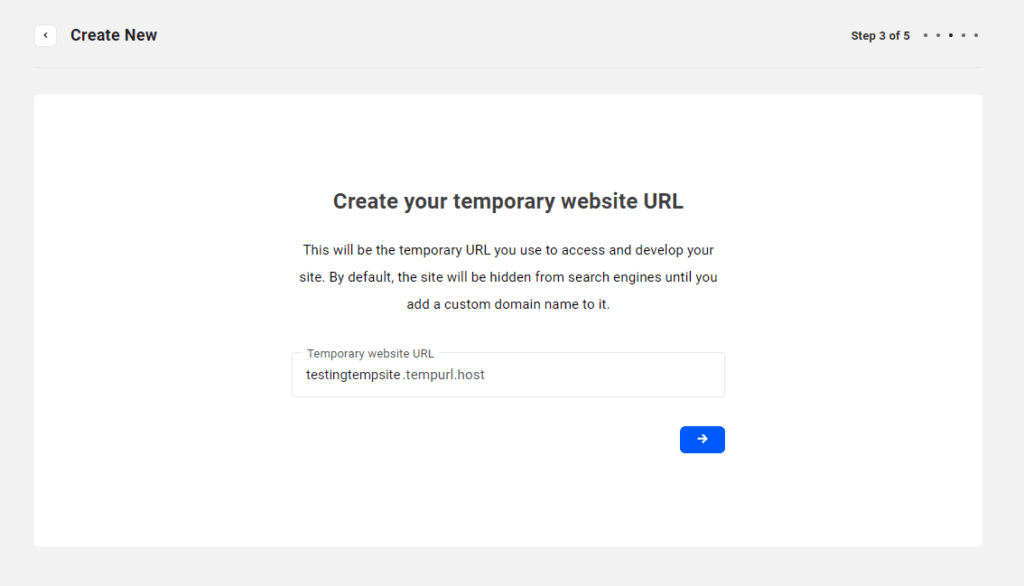 A screenshot showing the temporary URL setup