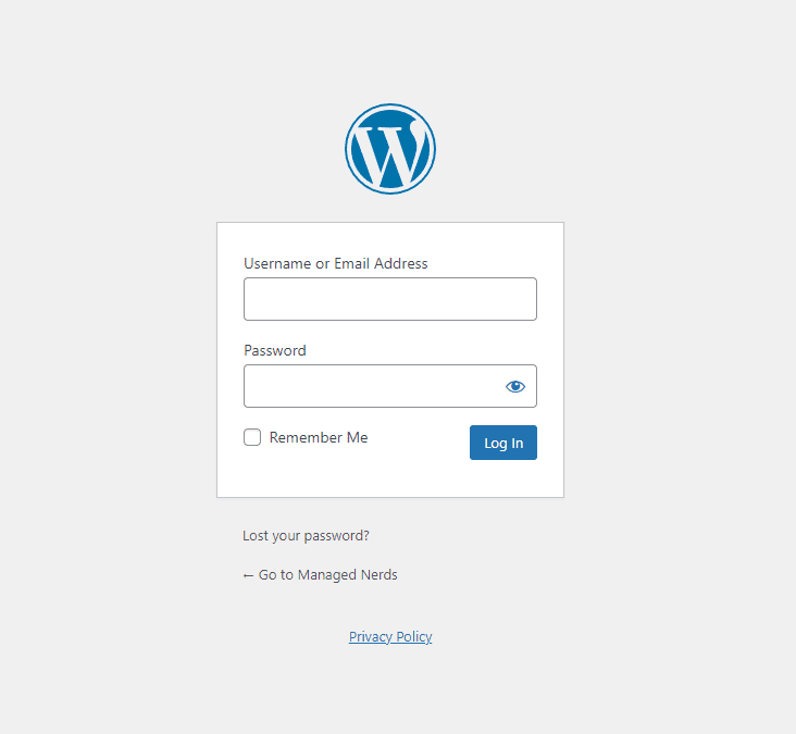 Screenshot showing the WordPress admin login page.